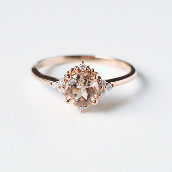 Pear Morganite Ring Bridal Set In Halo Diamond Scalloped Band 9x6mm La More Design
