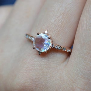 Vintage Moonstone Engagement Ring Diamond Moonstone Ring Moosntone Wedding Ring Rainbow Moonstone Ring Rose Gold Engagement Ring image 8