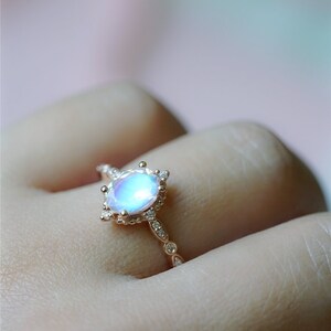 Moonstone Engagement Ring Rose Gold Blue Moonstone Engagement Ring Platinum White Gold Moonstone Wedding Ring Antique Vintage Moonstone Ring image 7