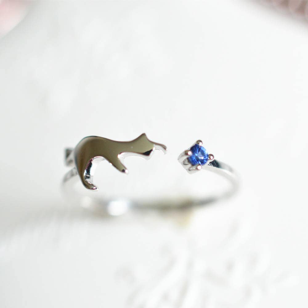 Cat Engagement Ring Blue Sapphire Engagement Ring Cat Wedding - Etsy