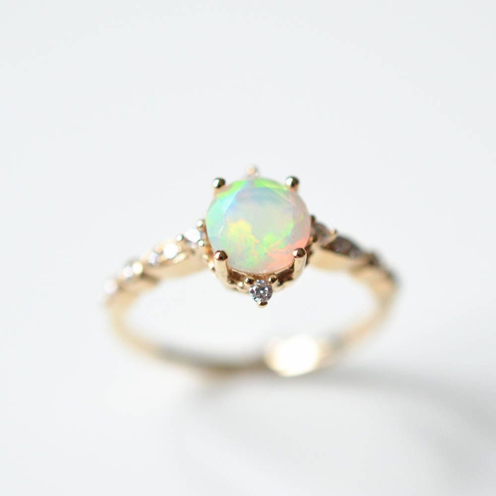 Opal Wedding Ring Rose Gold Opal Engagement Ring Ethiopian | Etsy