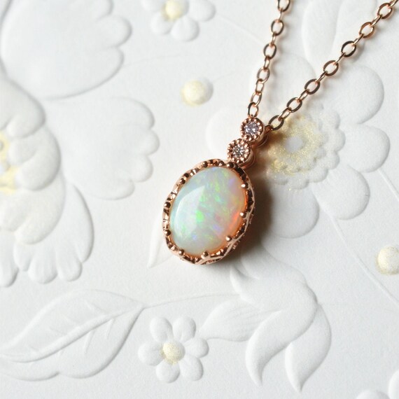 Vintage Australian Opal Necklace Rose Gold Jewelry - Vintage Gold Opal Pendant Vintage Australian Opal Necklace Rose Gold Jewelry - Vintage Gold Opal Pendant