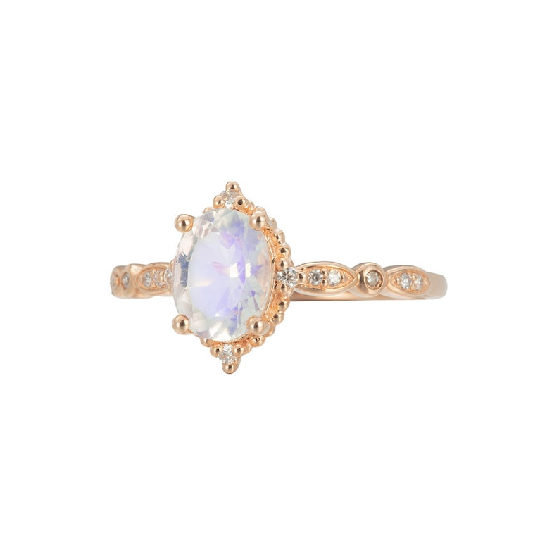 Moonstone Engagement Ring Rose Gold Blue Moonstone Engagement Ring Platinum White Gold Moonstone Wedding Ring Antique Vintage Moonstone Ring image 2