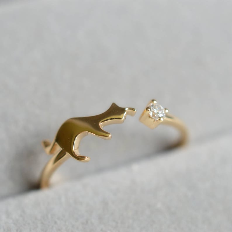 Cat Diamond Engagement Ring Cat Wedding Ring Cat Engagement Etsy