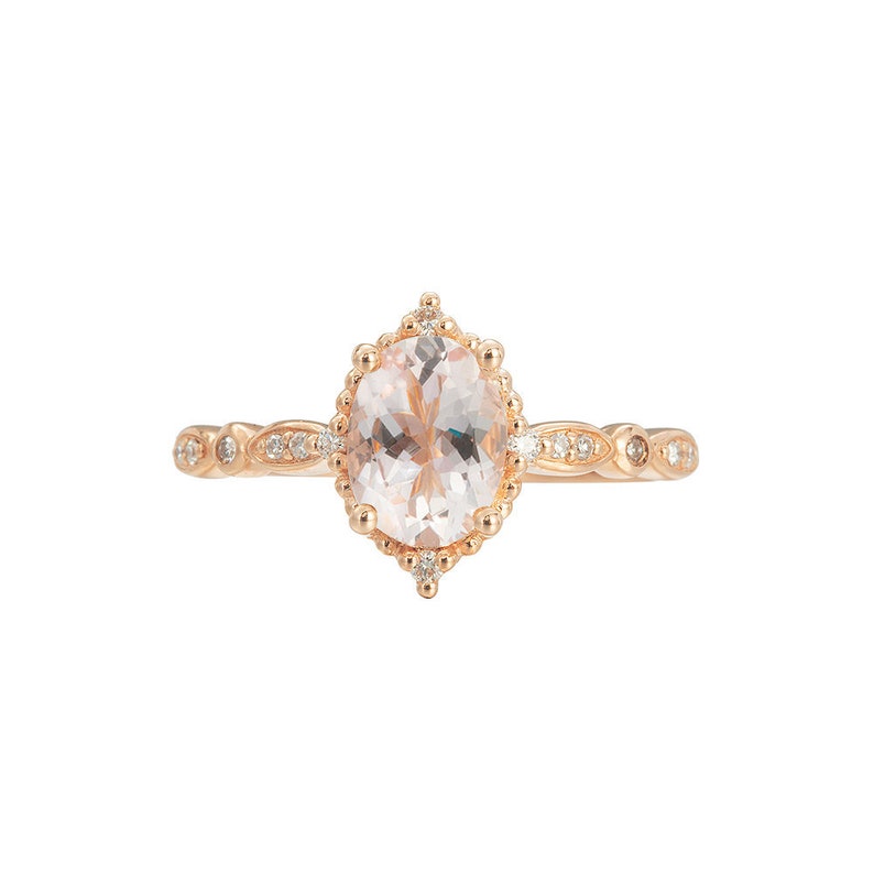 Rose Gold Morganite Engagement Ring Morganite Engagement Ring Vintage Morganite Engagement Ring Antique Morganite Wedding Ring Morganite Set image 1