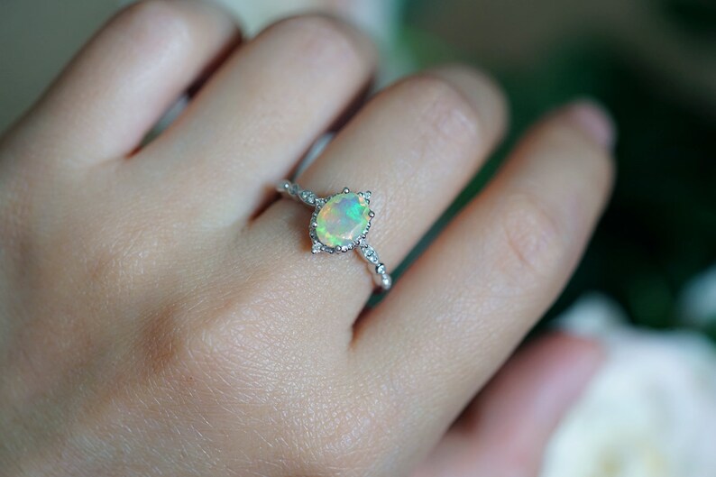 Modern Love Story Opal and Zircon Ring