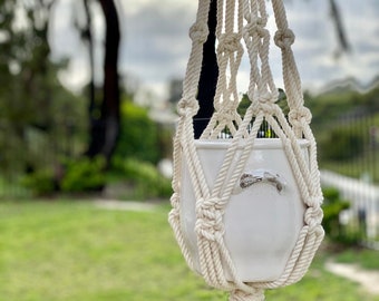 Natural Macrame Plant Hanger with Fringe