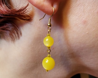 Gold and Yellow Glass Bead Earrings