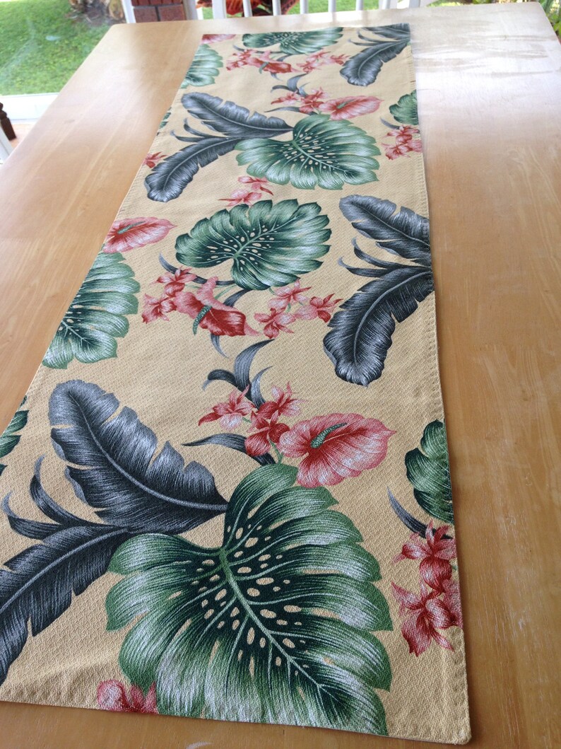 Tropical Hawaiian Print Barkcloth Table Runner Etsy