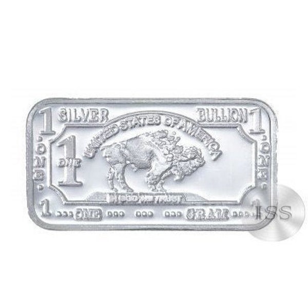 Fine .999 Silver Ingot, Pure One Gram Buffalo/Bison Bar, Part of a Unique Collectable Series 1g   Dimensions 15mm X 8mm Elemental Metals