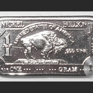 Fino .999 Níquel 1g Lingote, Pure One Gram Buffalo/Bison Bar, Parte de una Serie Coleccionable Única, Dimensiones 15mm X 8mm Metales Elementales