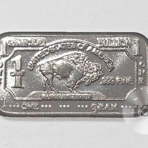 Fine .999 German Silver Ingot, One Gram Buffalo/Bison Bar, Part of a Unique Collectable Series,   Dimensions 15mm X 8mm Elemental Metals
