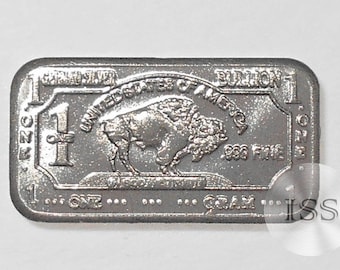 Fine .999 German Silver Ingot, One Gram Buffalo/bison Bar, Part of