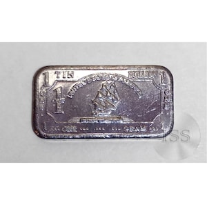 Fine .999 Tin Ingot, Pure One Gram Sailing Ship Bar, Part of a Unique Collectible Series,   Dimensions 15mm X 8mm Elemental Metals