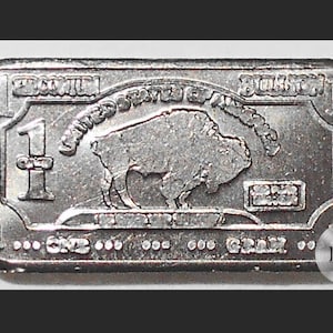 Fine .999 Zirconium Ingot, Pure One Gram Buffalo/Bison Bar, Part of a Unique Collectable Series, Fractional Bullion,  Dimensions 15mm X 8mm
