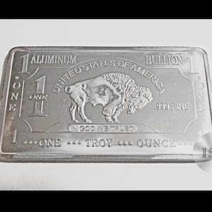 Fine .999 Aluminium Ingot, Pure Troy Ounce Buffalo Bar, Part of a Unique Collectable Series,   Dimensions 1.75&quot; X 3.125&quot; Elemental Metals