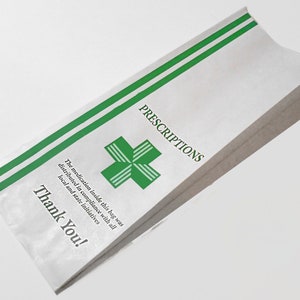 100 sztuk toreb na leki do apteki, 10x3,5x1,5, rozszerzalna papierowa torba apteczna, idealna dla aptek zbiorowych, zawiera oświadczenie o zgodności