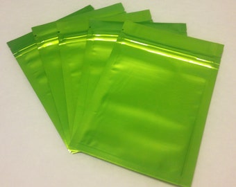 Sac à fermeture éclair en mylar vert, emballage étanche aux odeurs thermoscellable (3,5 x 5 po.)