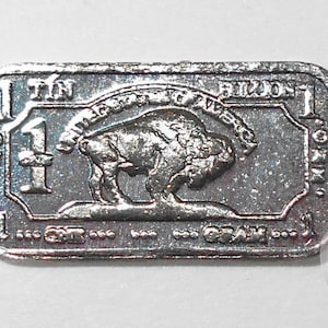 Fine .999 Tin Ingot, Pure One Gram Buffalo/Bison Bar, Part of a Unique Collectable Series,   Dimensions 15mm X 8mm Elemental Metals