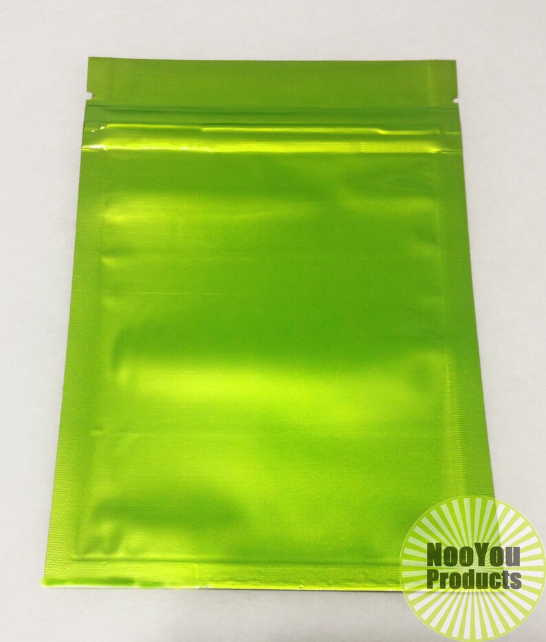 Press /& Zip Heat-Seal Durable Resealable Reusable Storage Green 3.5x5 Shiny Mylar Foil Bag UV Resistant Smell Proof Package Tear-Tab