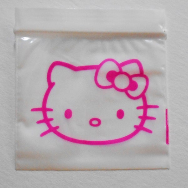 100 Pack - Cute Pink Kitty Bags, Resealable Frosted White Poly Zip & Seal Bag's, 2"x2" Inches, Plastic Jewlery Bag, 2020 Zipper Baggie