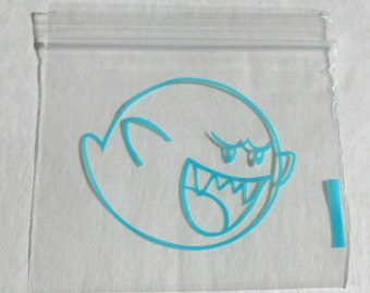100-Pack Blue Boo Ghost Zip Bags – Mario Theme, 2"x2"