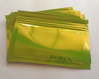Green/Clear Mylar Zipper Bag, Heat Seal, Smell Proof (3.5"x5")