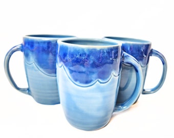handmade pottery coffee mug, blue pottery mug ceramic coffee cup, big pottery mug, large coffee mug, extra large, mothers day gift