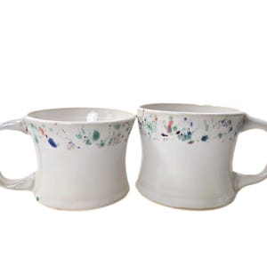 pottery mugs, shorties with splatters, handmade pottery coffee mug, ceramic coffee cup, ceramic mug small mug wheel thrown rustic pottery