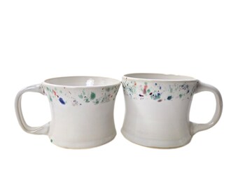 pottery mugs, shorties with splatters, handmade pottery coffee mug, ceramic coffee cup, ceramic mug small mug wheel thrown rustic pottery
