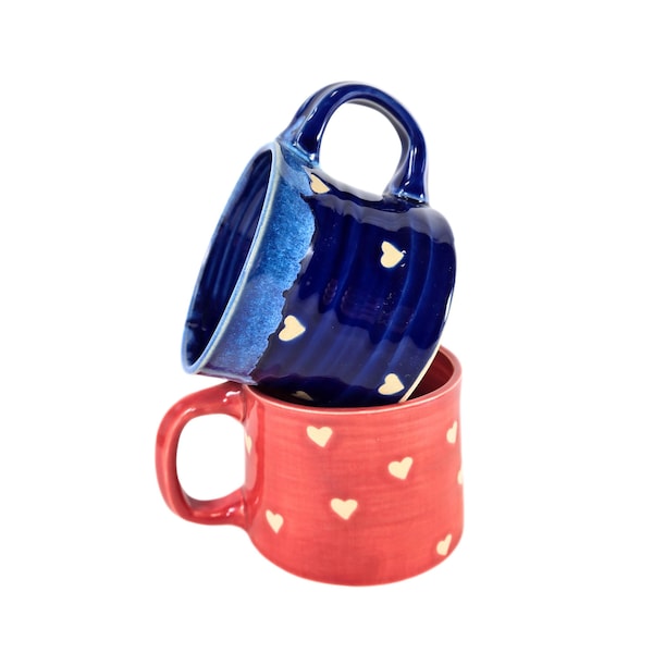 pottery mug with hearts, valentines day coffee mug, ceramic coffee cup, big pottery mug, large coffee mug, handmade pottery love is love