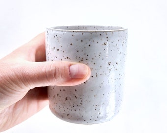 small pottery cup - handmade pottery white pottery speckled clay matching pottery cups, whiskey cup, shot glass, ceramic cup