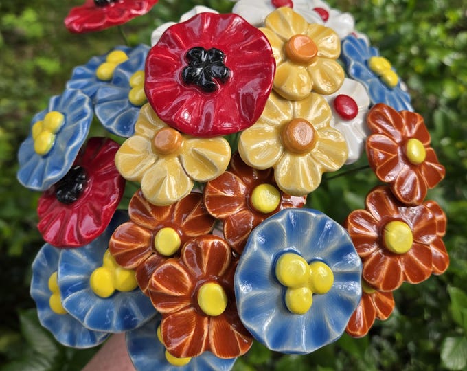 ceramic flowers on stem, valentines day decor, floral arrangement, valentine flower arrangements, valentine flower bouquet, wedding flowers