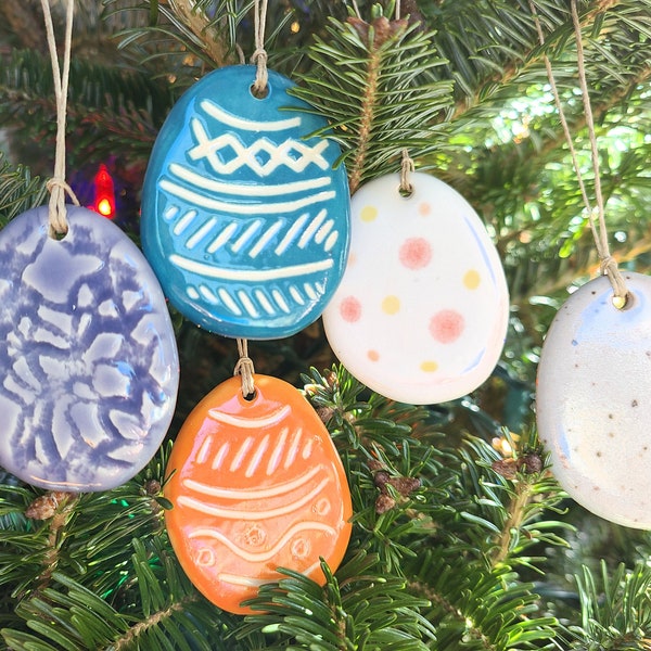 Easter ornament handmade pottery Easter egg, ceramic ornament, pottery ornament, tree ornament, Easter decor, Spring ornament, Spring decor