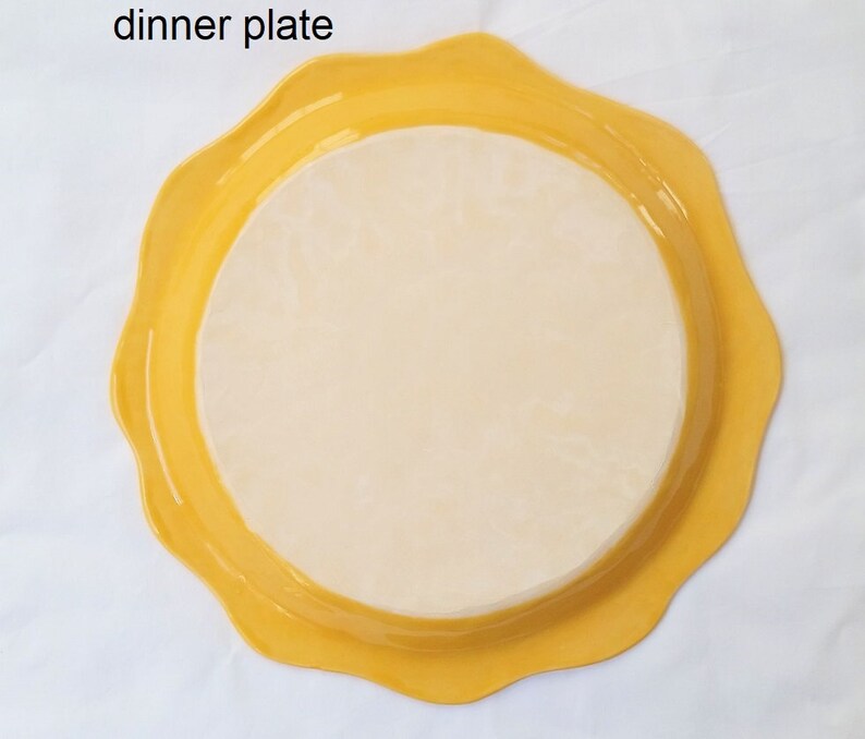 ceramic plate yellow pottery plate lace-impressed handmade pottery