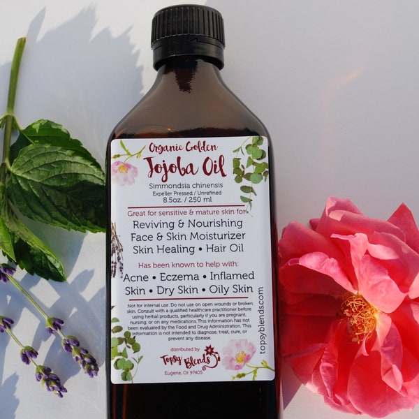 Organic Golden Jojoba Oil - Liquid Jojoba Wax - Acne Prone Skin - Hair Oil - Skin Moisturizing - Great for sensitive skin - - 8.5 oz