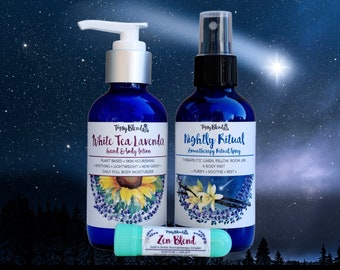 Sleep and Relaxation Package - Relaxation Gift Set - Lavender Lotion - Calming Linen Spray - Soothing Aromatherapy Inhaler