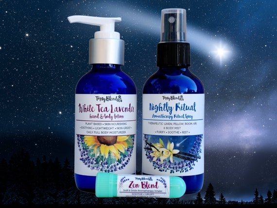 Sleep and Relaxation Package - Relaxation Gift Set - Lavender Lotion - Calming Linen Spray - Soothing Aromatherapy Inhaler