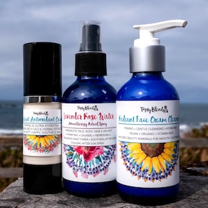 Vegan Face Skincare Set to Nourish Dry Skin • Organic Skincare Set with Face Cream • Face Cream Cleanser • Lavender Rosewater Toner