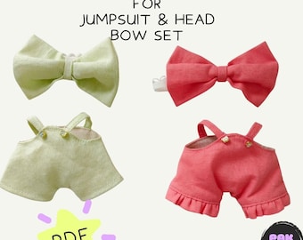PDF Jumpsuit and Head Bow Sewing Pattern for Plush Figure size 17 cm (6.7-inch)