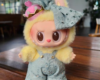 Sage Green eyelet Labubu Jumpsuit – Adorable Handmade Outfit with Head Bow by Pakpak Handmade