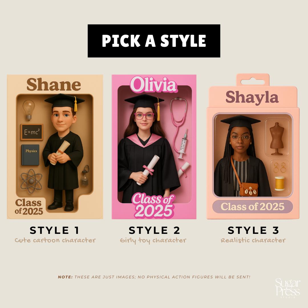 Custom 3D Graduate Action Figure, Personalized Toy Box Portrait, Class ...