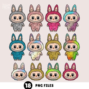 Glitter Labubu Designs Transparent PNG Vector Digital File, Cricut Crafting Sublimation Stickers, Cute Lafufu Sparkling PNG Clipart Bundle