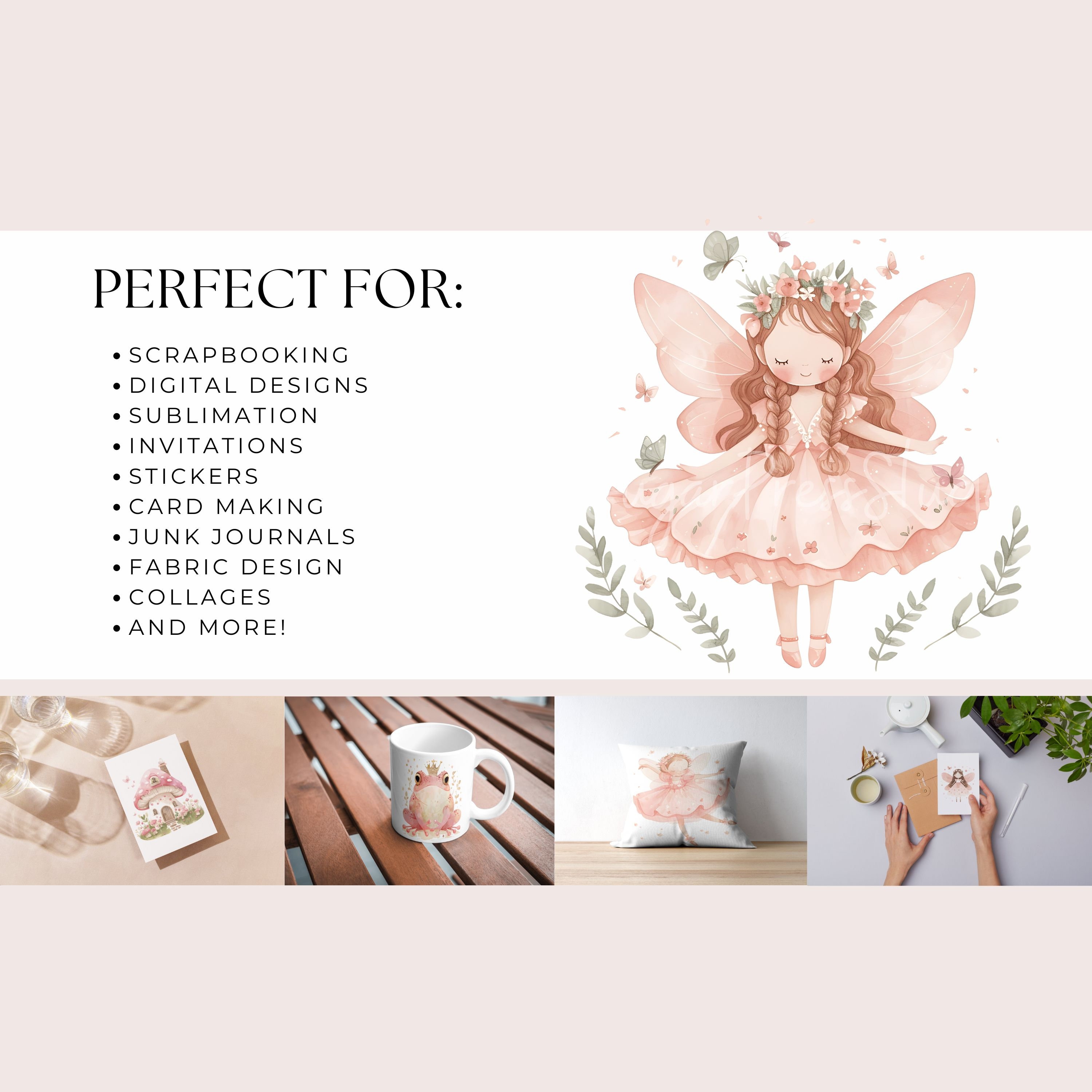 Fairy Forest Clipart Bundle - Watercolor Pastel Pink Garden Fairies ...