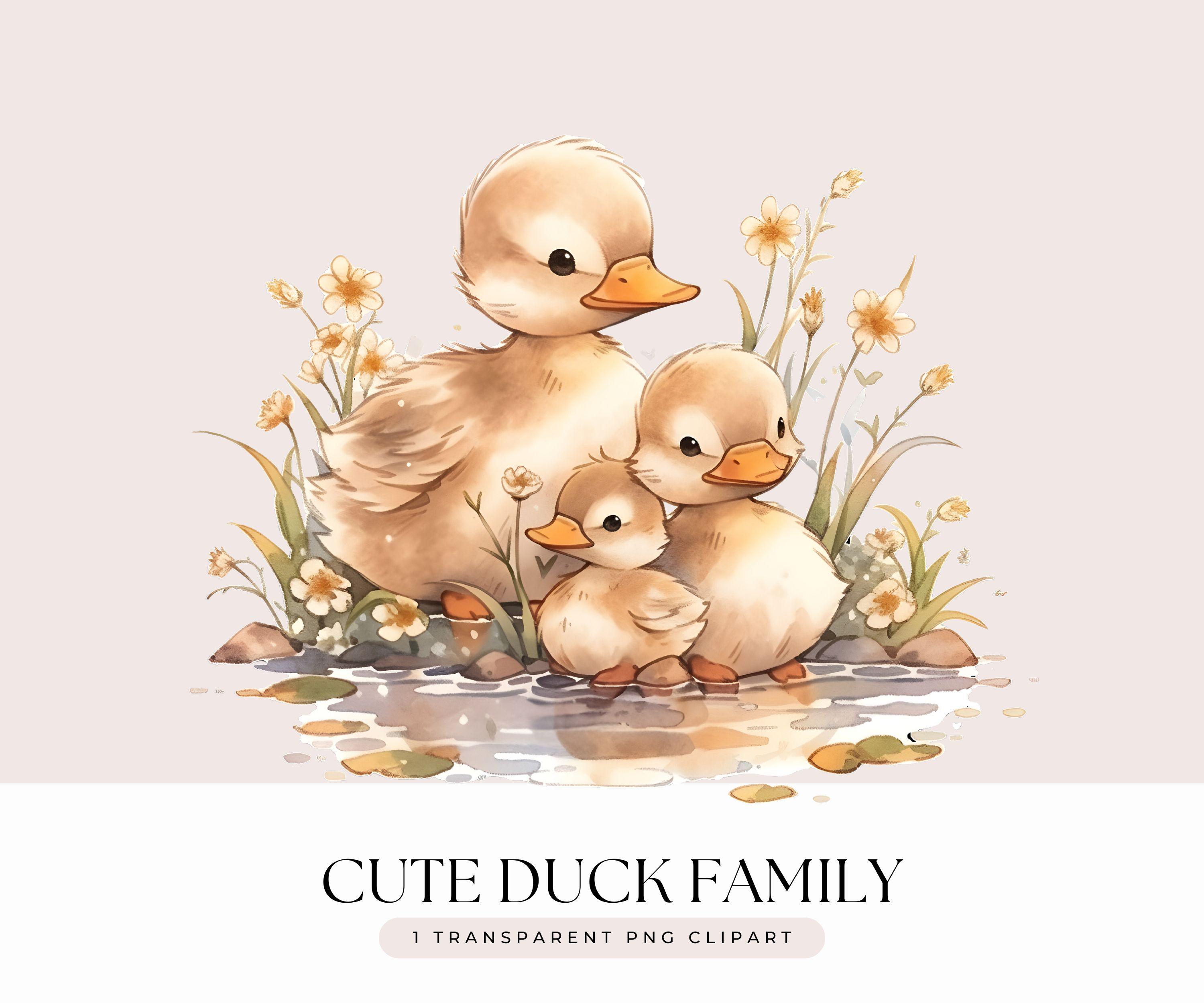 Cute Duck Family Clipart - Watercolor Kawaii Ducklings Baby Shower ...