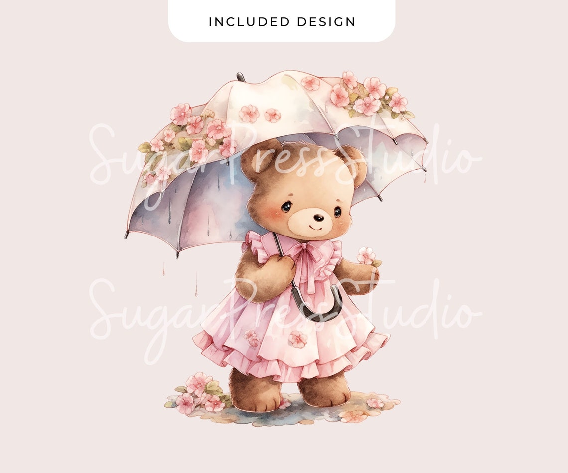 Babyhug Teddy Bear Printed Umbrella - Light Pink main image 0