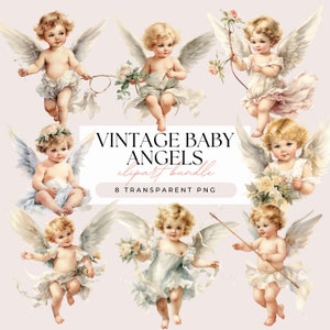 Vintage baby engelen clipartbundel - aquarel baby cupido cherubijn vintage stijlillustraties - transparante achtergrond 8 png-afbeelding