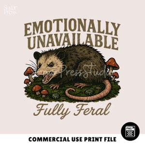 Émotionnellement indisponible Opossum Tshirt graphique, conception de style drôle vintage rétro tendance, sublimation POD DTG imprimable, fichier PNG transparent