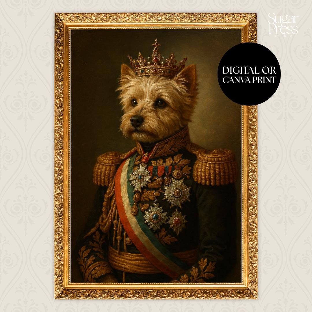 Custom Royal Pet Portrait, Personalized Dog and Cat Canva From Photo ...