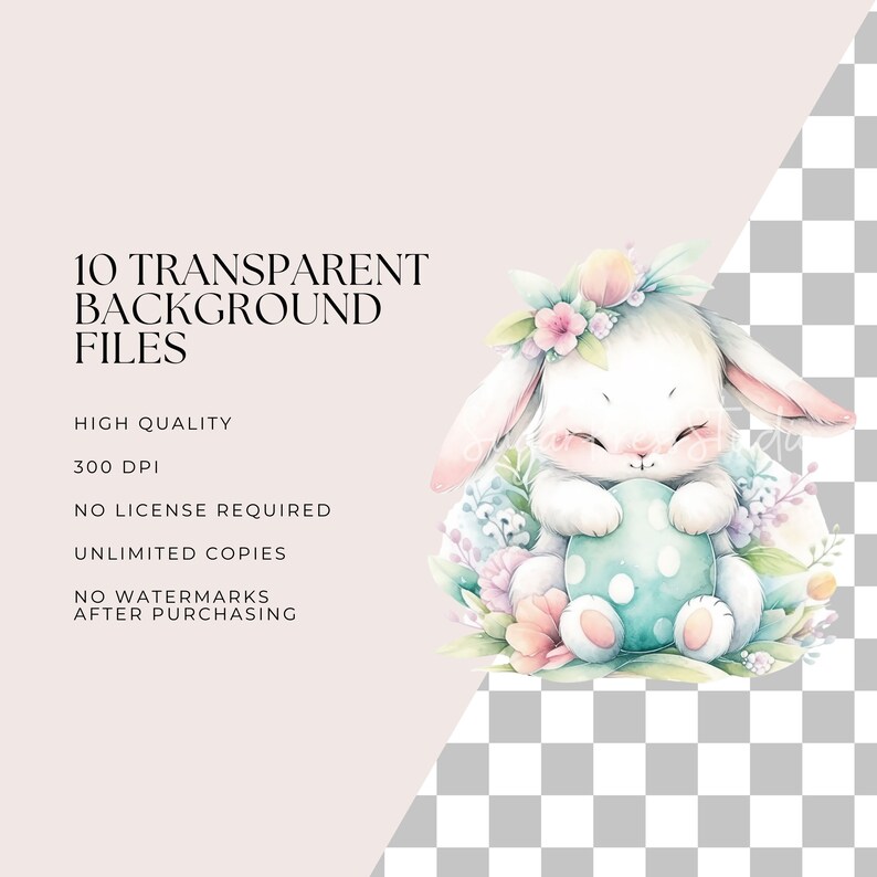 Cute Pastel Easter Bunnies Clipart Bundle Watercolor Kawaii Niji Easter Bunnies Card Making Sublimation Transparent 10 PNG Graphics image 5